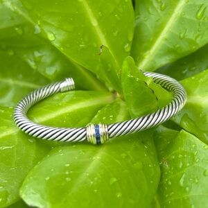 David Yurman sterling silver 18k blue sapphire gemstones cable cuff bracelet